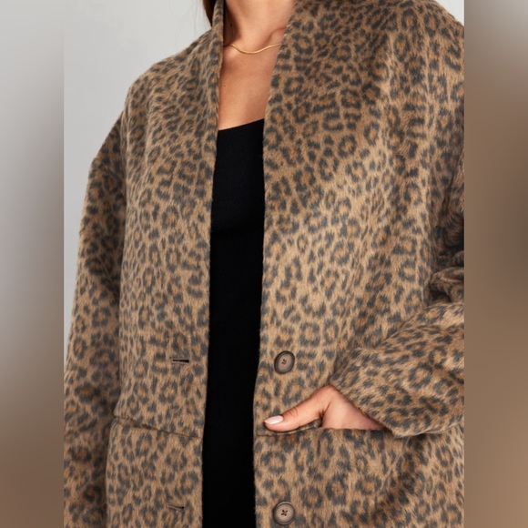Old Navy Women's Brown Leopard Animal Print Long-Line Cardigan Coat Size M NWT - Picture 3 of 10
